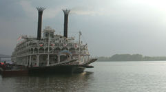 River cruise editor Michelle Baran was on hand as the Great American Steamboat Company christened the 436-passenger American Queen in Memphis, signaling the rebirth of overnight passenger cruising along the Mississippi River System. Pictured here, the American Queen docked at the Beale Street Landing in Memphis on the eve of the vessel's christening ceremony. Photos by Michelle Baran